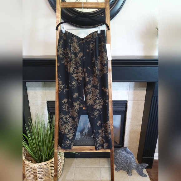 Rafaella Pants - Elegant Black and Brown Floral Trousers